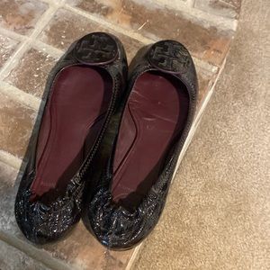 Tory Burch size 10 eggplant purple patent leather slip ons